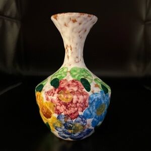 Vintage Handmade Nassos Rodos Hellas multi colored flowered Vase Greek 5” Tall